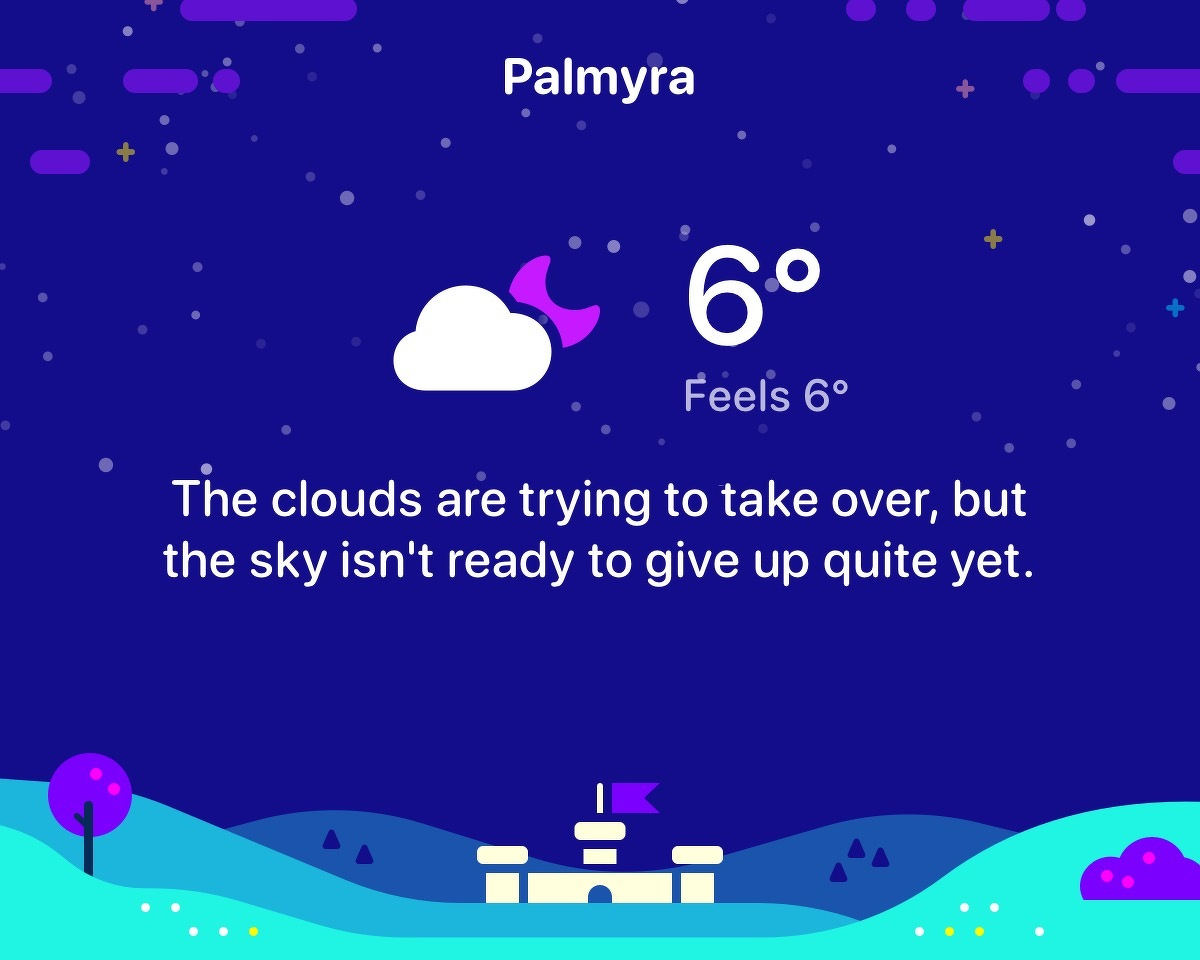 Screenshot of the weather. The temperature is 6F this morning.